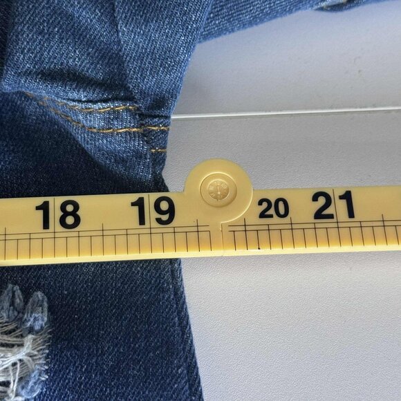 Crave Fame Distressed Denim Jacket Size L with Red Shoulder Stripes - Picture 8 of 9